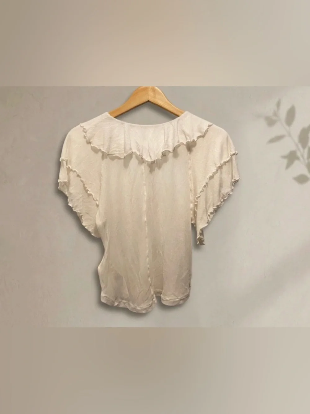 Free People NWOT Vivianne Knit Tee Ivory Ruffle Flutter Sleeve Wool Blend Top S